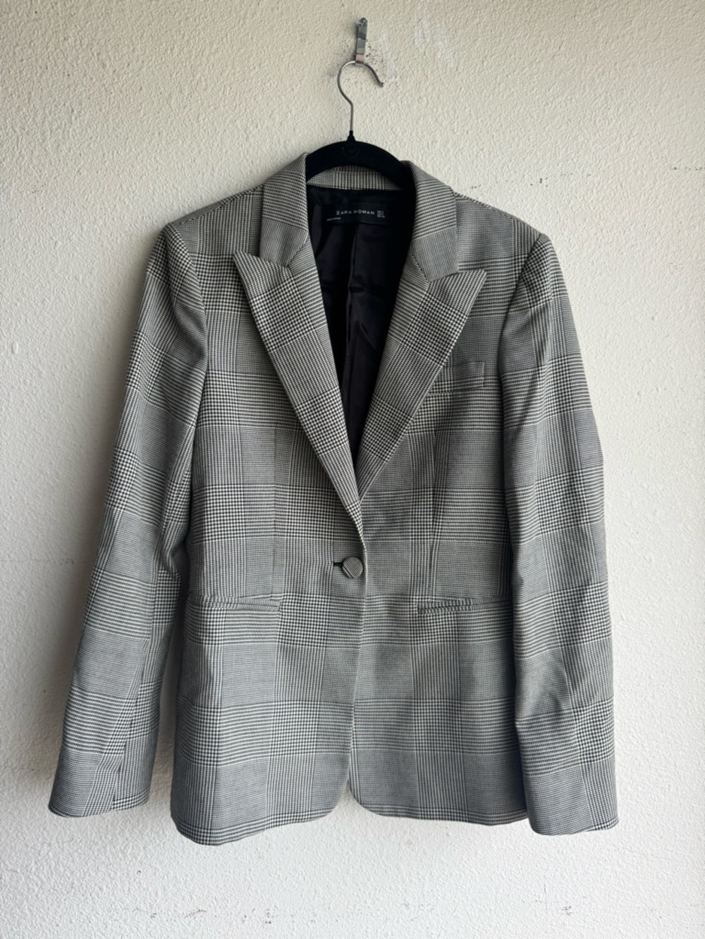 Zara Black Glen Plaid Single-Button Blazer Jacket size S - Picture 2 of 7